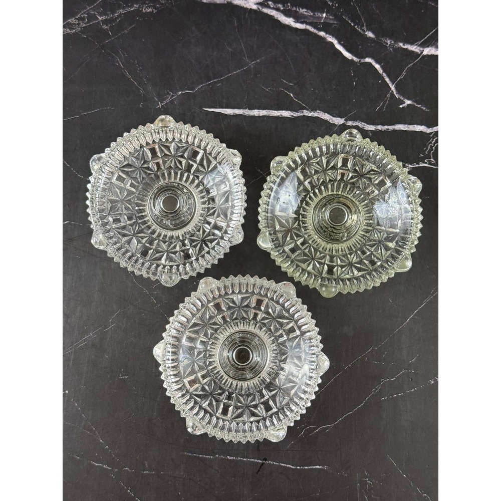 VTG Set of 3 Anchor Hocking Pressed Glass Stars and Bars Candlestick Holders